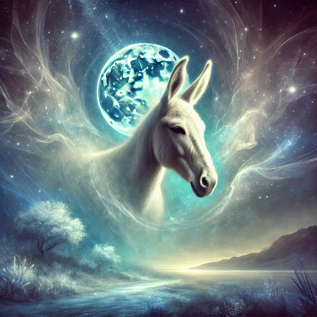 حمار في مشهد ليلي غامض يرمز إلى تفسير الأحلام ومعانيه المختلفة.