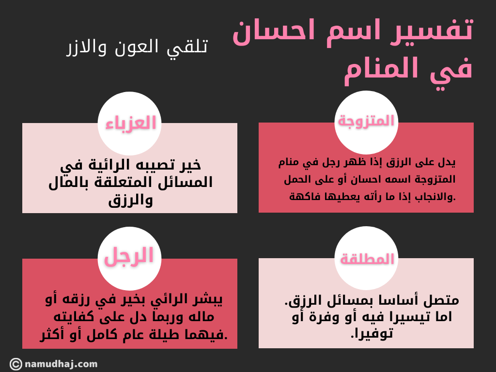 اسم احسان في منام العزباء , المتزوجة, المطلقة والرجل