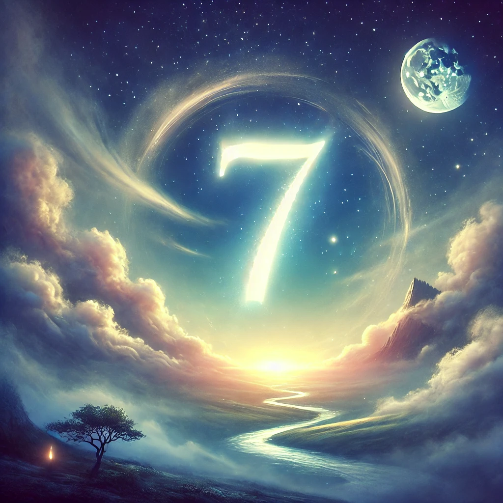 صورة رمزية تمثل الرقم 7 في سياق حلمي. تعكس هذه الصورة الجوهر الغامض والروحاني الذي يمكنك استخدامه في المقال المتعلق بتفسير حلم هذا الرقم.