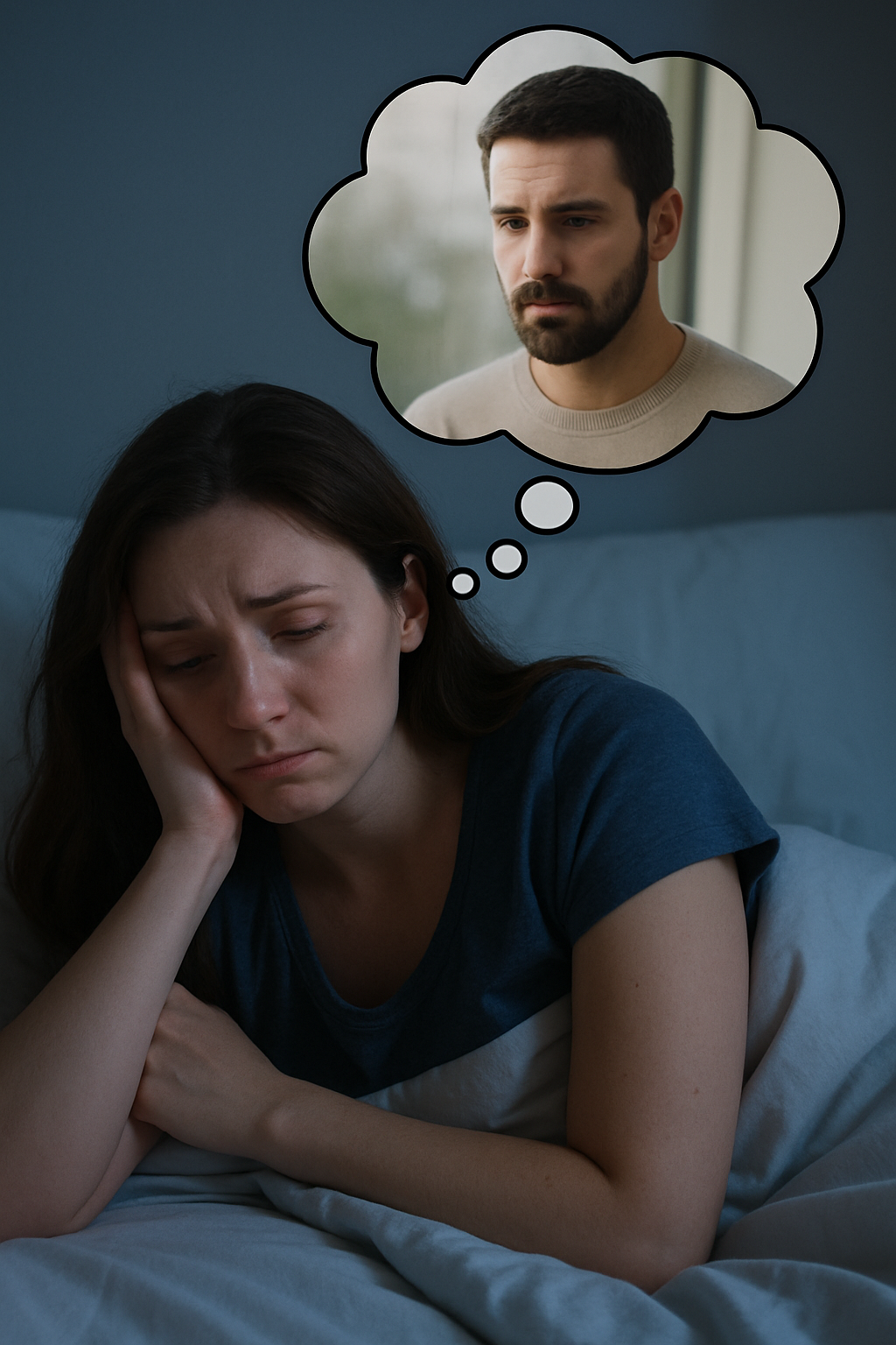 امرأة نائمة تحلم بحبيبها السابق والحزن يملأ ملامحها